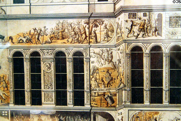 Hasenhaus drawing (1749) showing rabbits controlling the world as ordered decorated by Emperor Maximilian I at Historical Museum of City of Vienna. Vienna, Austria.