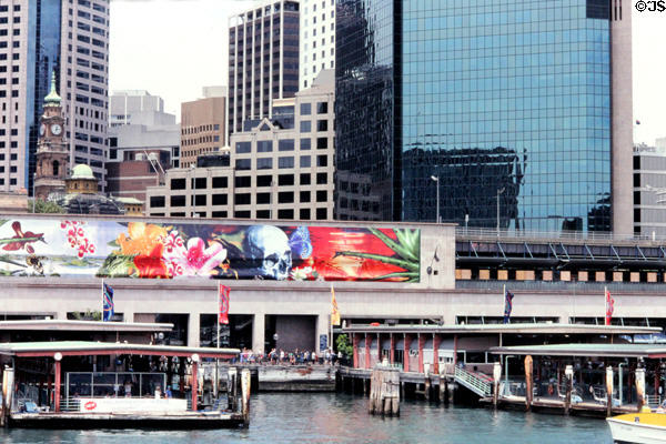 Mural above docks on Sydney Harbour. Sydney, Australia.