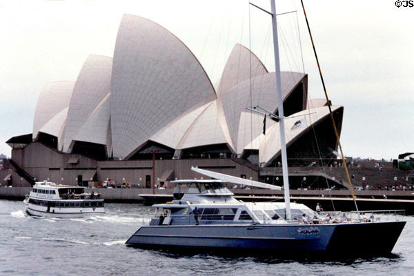 Catamaran cruises by Sydney Opera House. Sydney, Australia.