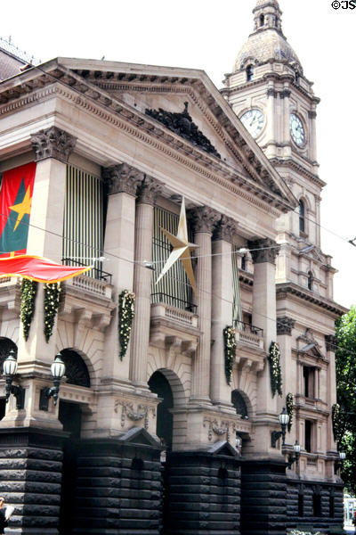 Stone columns compose face of Melbourne's Town Hall. Melbourne, Australia.