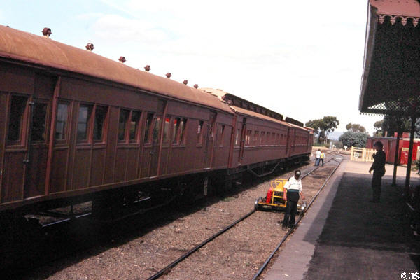 Antique passenger cars in museum at Maldon. Maldon, Australia.
