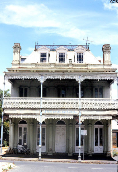 Imperial Hotel (1861) lace-like woodwork on balconies. Castlemaine, Australia.