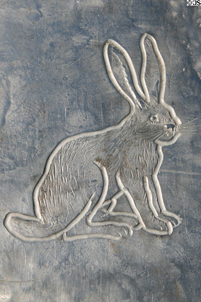 Rabbit detail of Natural Language bench at Kelowna Library. Kelowna, BC.