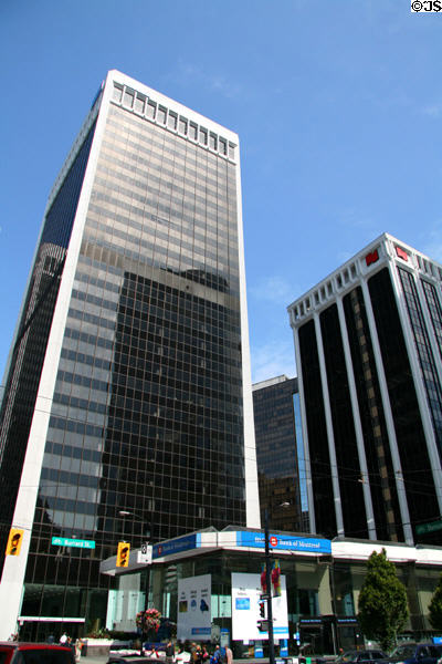 Three Bentall Centre (1974) (32 floors) (595 Burrard St.) with Two Bentall Centre. Vancouver, BC. Architect: Musson Cattell Mackey Partnership.