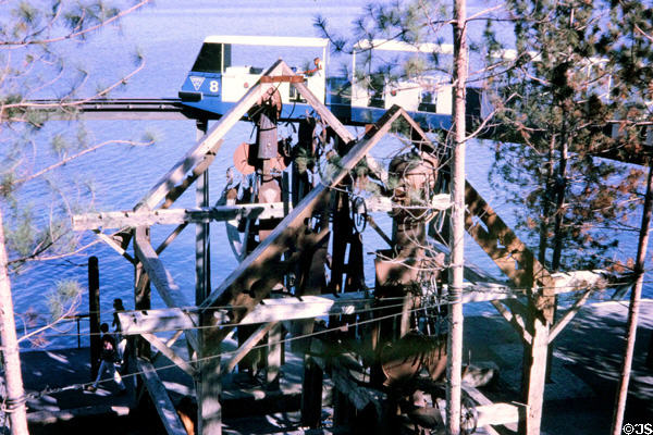 Minirail passes abstract sculpture at Expo 67. Montreal, QC.