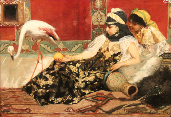 Pink Flamingo painting (1876) by Jean Joseph Benjamin Constant of Paris at Montreal Museum of Fine Arts. Montreal, QC.
