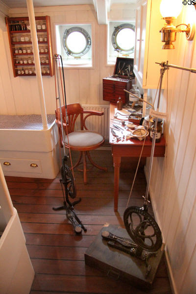 Sick bay on board Rickmer Rickmers museum sailing ship. Hamburg, Germany.