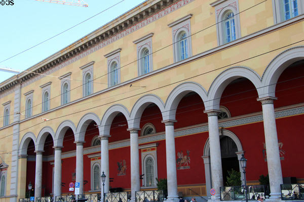 Arches on building opposite Munich Residenz. Munich, Germany.