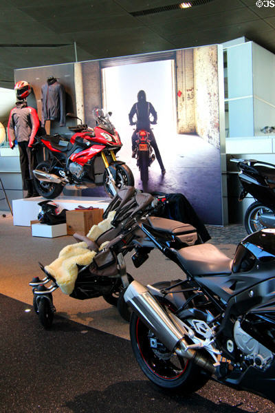 Motorcycle display at BMW World. Munich, Germany.