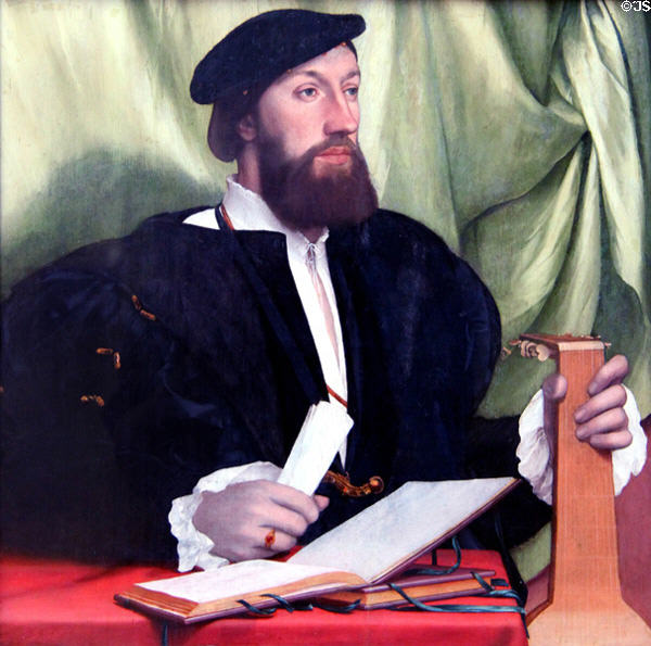Man with Lute painting (c1526-7) by Hans Holbein the Younger at Berlin Gemaldegalerie. Berlin, Germany.