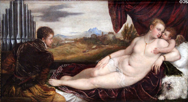 Venus with organist painting (1550-2) by Titian at Berlin Gemaldegalerie. Berlin, Germany.