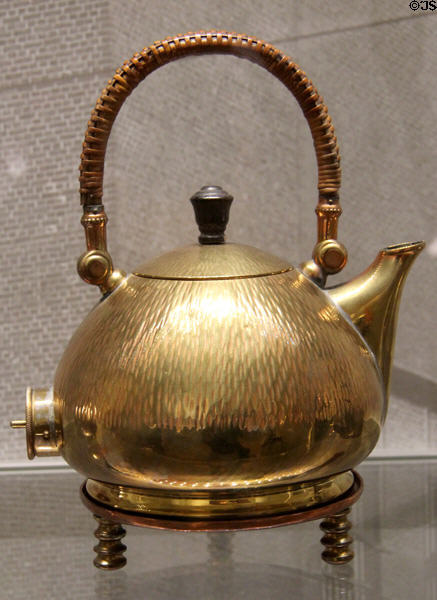 AEG Electric copper water kettle with stand (1909) by Peter Behrens at Hamburg Decorative Arts Museum. Hamburg, Germany.