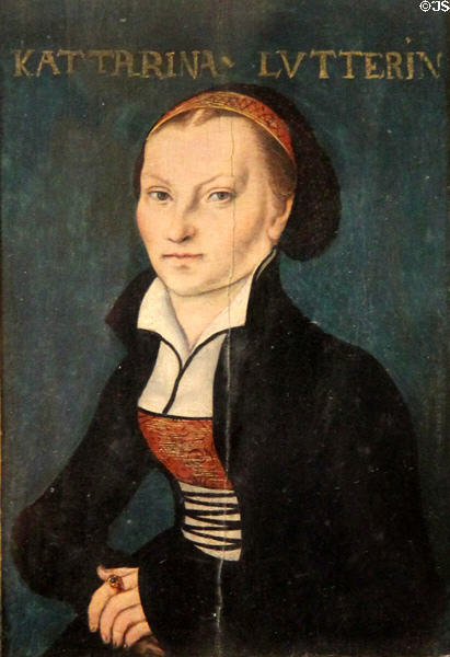 Katharina von Bora wife of Martin Luther portrait (1526) by Lucas Cranach the Elder at Schleswig Holstein State Museum. Schleswig, Germany.
