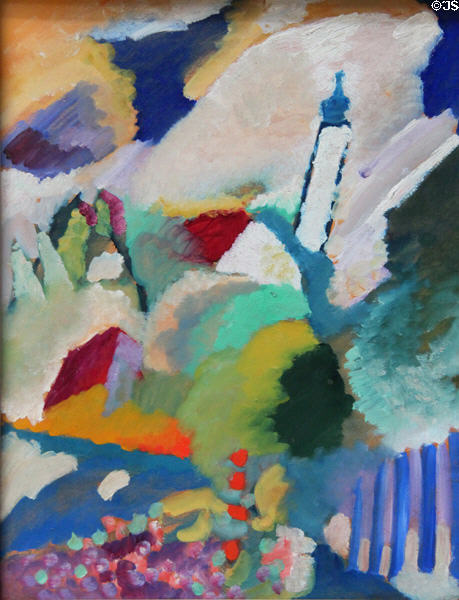 Murnau with Church painting (1910) by Wassily Kandinsky at Lenbachhaus. Munich, Germany.