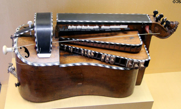 Orgelleier cranked string instrument with keys (end 18thC) by Philibert Luboz of Amsterdam at Bavarian National Museum. Munich, Germany.