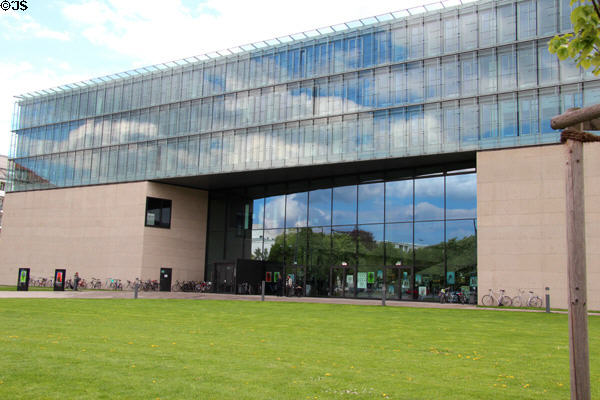 Facade of building shared by Museum Ägyptischer Kunst & University of Television & Film. Munich, Germany.