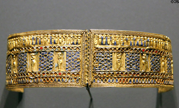 Armband with mummiform gods of gold & glass at Museum Ägyptischer Kunst. Munich, Germany.