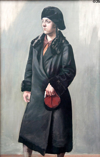 Woman in black coat painting (1927) by George Grosz at Pinakothek der Moderne. Munich, Germany.