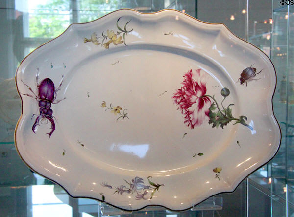 Faience plate with stag beetle (c1763-70) by Joseph Hannong of Strasbourg, France at Bamberg Old Town Hall Museum of Faience & Porcelain. Bamberg, Germany.