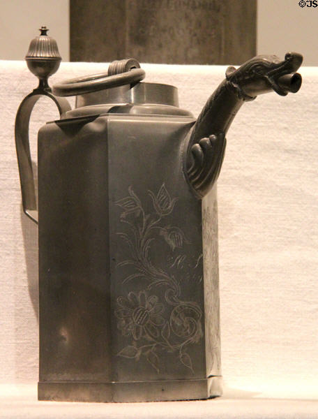 Inscribed metal liquid dispenser at Coburg Castle. Coburg, Germany.