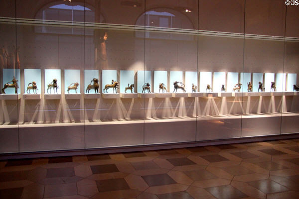 Collection of aquamanili hand washing ewers which gained use in Germany in Middle Ages after Crusaders returned with concept at Germanisches Nationalmuseum. Nuremberg, Germany.