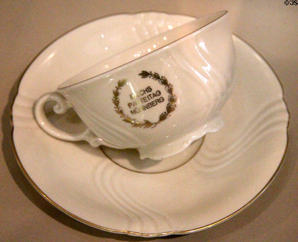 Porcelain cup & saucer marked German Reich party convention Nuremberg at Nuremberg Transport Museum. Nuremberg, Germany.