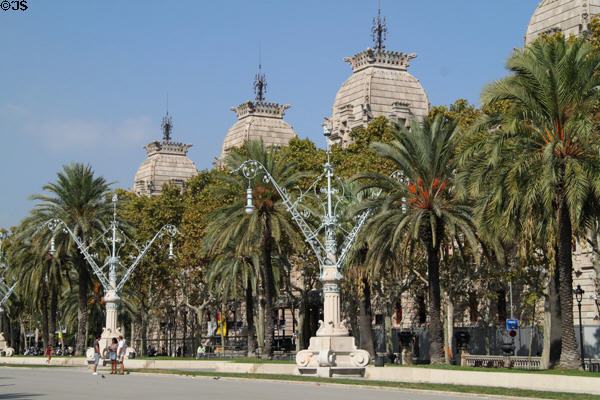 Detail of wrought iron lampstands from 1888 Universal Exhibition. Barcelona, Spain.