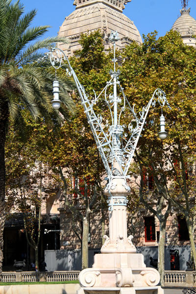 Detail of wrought iron lampstands from 1888 Universal Exhibition. Barcelona, Spain.