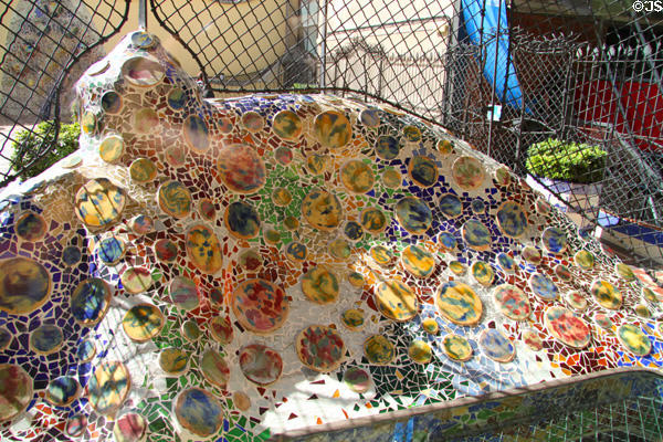 Patio tile mosaic wall & screen at Casa Batlló. Barcelona, Spain.