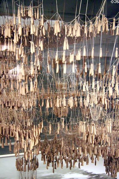 Hanging structural model for design of Colònia Güell (1889-1908) by Antoni Gaudí at Sagrada Familia. Barcelona, Spain.
