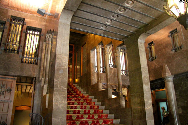 Stairs from carriage drop point up to first floor of Palau Güell. Barcelona, Spain.