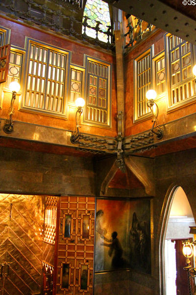 Central hall rises three stories at Palau Güell. Barcelona, Spain.