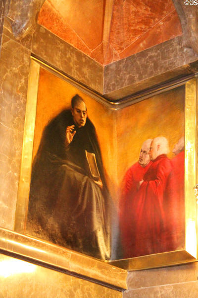 Painting in corner of central hall at Palau Güell. Barcelona, Spain.