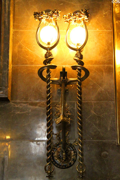 Ironwork lamps in central hall at Palau Güell. Barcelona, Spain.