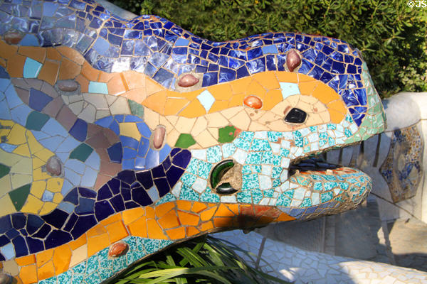 Lizard by Gaudí on steps leading up to Parc Güell. Barcelona, Spain.