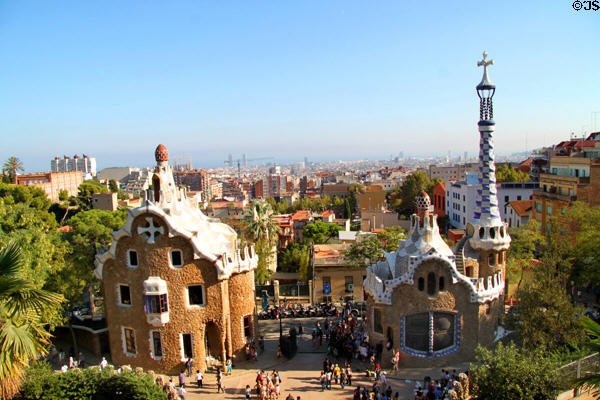 Entrance pavilions of Parc Güell (1900-3). Barcelona, Spain. Style: Modernista. Architect: Antoni Gaudí.