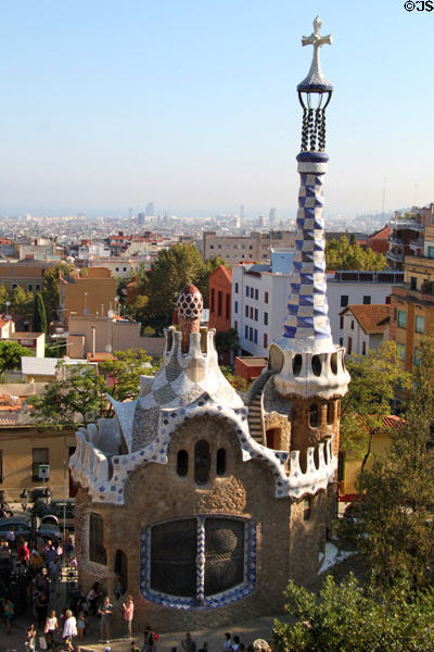 Reception pavilion (1900-3) at Parc Güell. Barcelona, Spain. Architect: Antoni Gaudí.