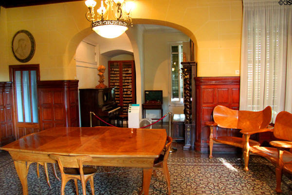 Batlló room with objects from casa designed by Gaudí at Gaudi House Museum in Parc Güell. Barcelona, Spain.