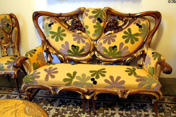 Sofa designed by Aleix Clapés with advice of Gaudí at Gaudi House Museum in Parc Güell. Barcelona, Spain.