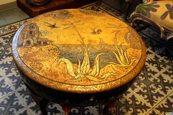 Table designed by Aleix Clapés with advice of Gaudí at Gaudi House Museum in Parc Güell. Barcelona, Spain.