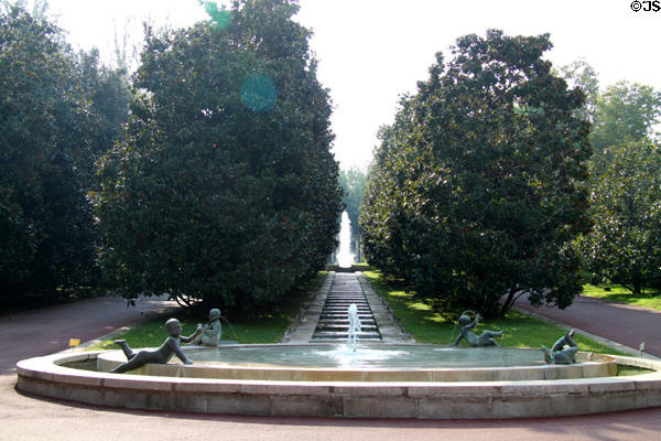 Fountain & landscaping on Montjuïc hill. Barcelona, Spain.