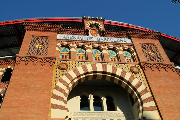 Moorish Revival details of Arenas de Barcelona. Barcelona, Spain.