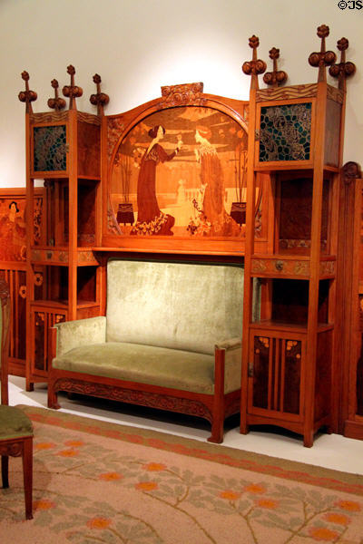 Modernista furniture from Casa Lleó Merera in Barcelona by Lluís Domènech i Montaner & Gaspar Homar at Museu Nacional d'Art de Catalunya. Barcelona, Spain.
