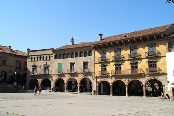 Casa Consistorial of Aragon; Casa de la Ecomienda of Aragon; & Las Arcadas of Navarre at Poble Espanyol (1929 replica). Barcelona, Spain.