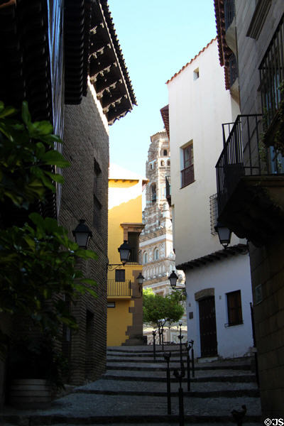 Streetscape at Poble Espanyol (1929) now a complex of galleries & restaurants. Barcelona, Spain.