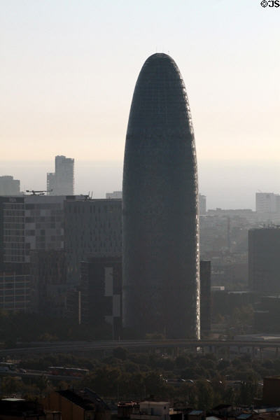Torre Agbar silhouetted against Barcelona sky. Barcelona, Spain.