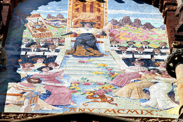 Performers on Orfeó Català mosaic (1909) on Palace of Catalan Music. Barcelona, Spain.