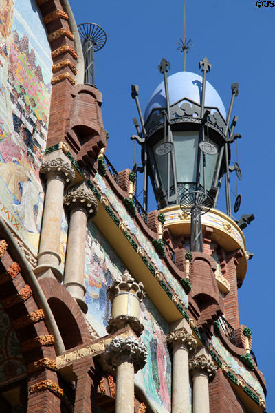 Modernist lantern atop Palace of Catalan Music. Barcelona, Spain.