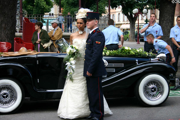 Wedding couple at wedding at Town Hall. Belfort, France.