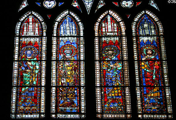 Stained glass portraits of kings in Cathedral. Strasbourg, France.